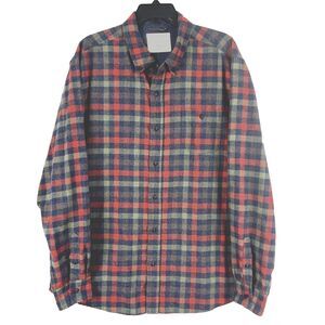 Plaid Button down Flannel Shirt Mens SZ XL muted Red Gray Med weight